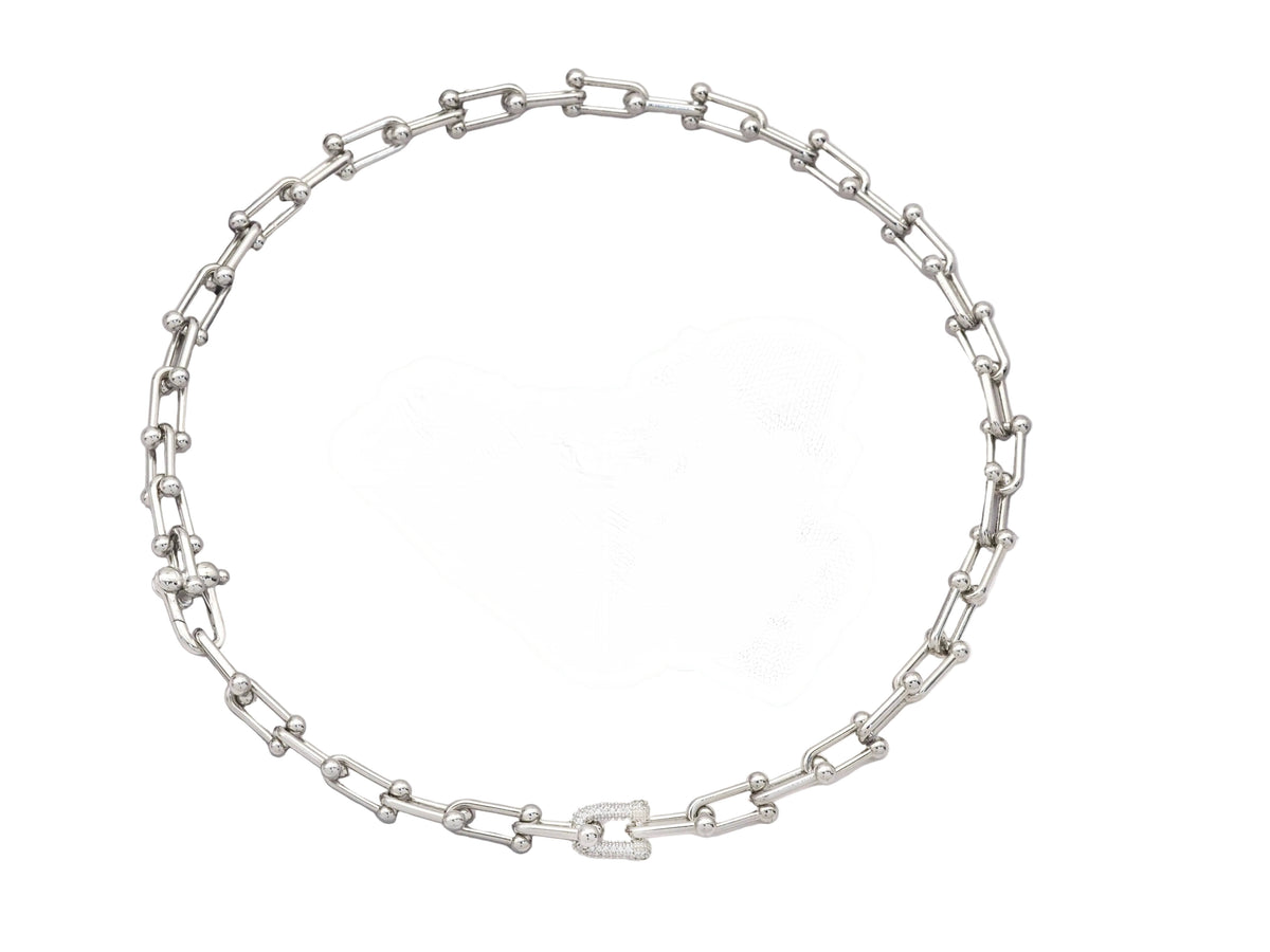 Pave U-Link Chain Necklace, alternate view 2