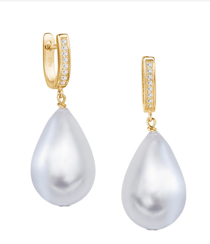 Pearl Drop Huggie Earrings, alternate view 2