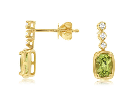 Peridot & Diamond Earrings, 1 CT Peridot, 0.10 CT Diamond, 14K Yellow Gold