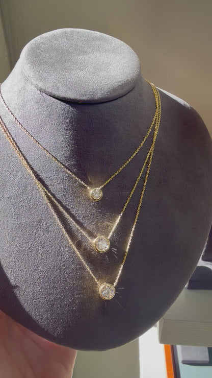 14K Gold Bezel Set Diamond Solitaire Necklace - Lab Grown