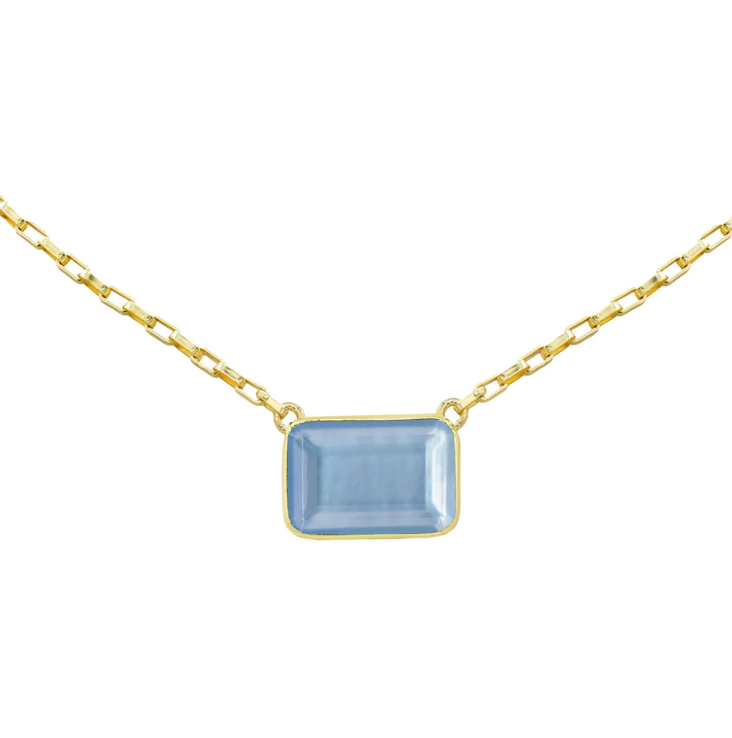 Rectangular Tanzanite Pendant Necklace on Gold Link Chain - Susan Blake Jewelry