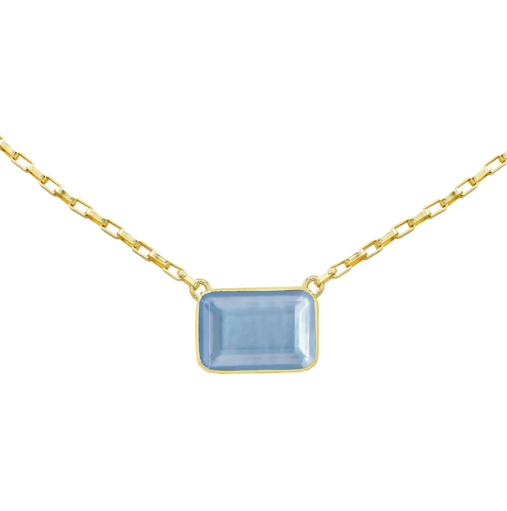 Rectangular Tanzanite Pendant Necklace on Gold Link Chain - Susan Blake Jewelry