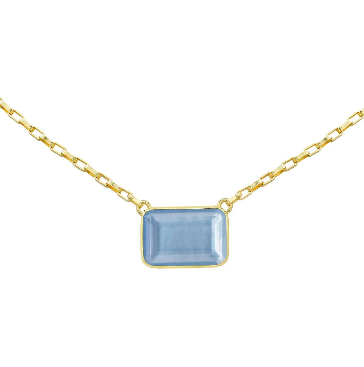 Rectangular Tanzanite Pendant Necklace on Gold Link Chain