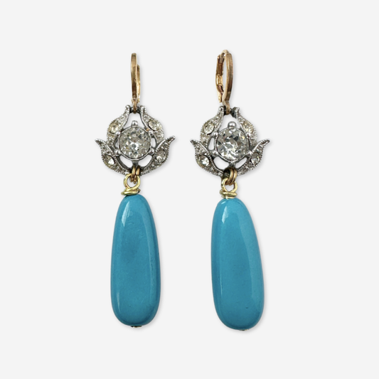 Refashioned vintage clear rhinestone and turquoise lucite earrings