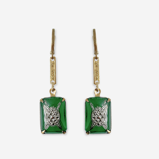 Refashioned vintage green and silver deco drop earrings