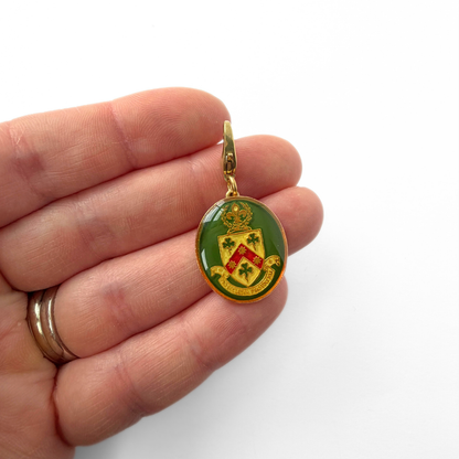 Refashioned vintage green coat of arms oval charm, alternate view 2