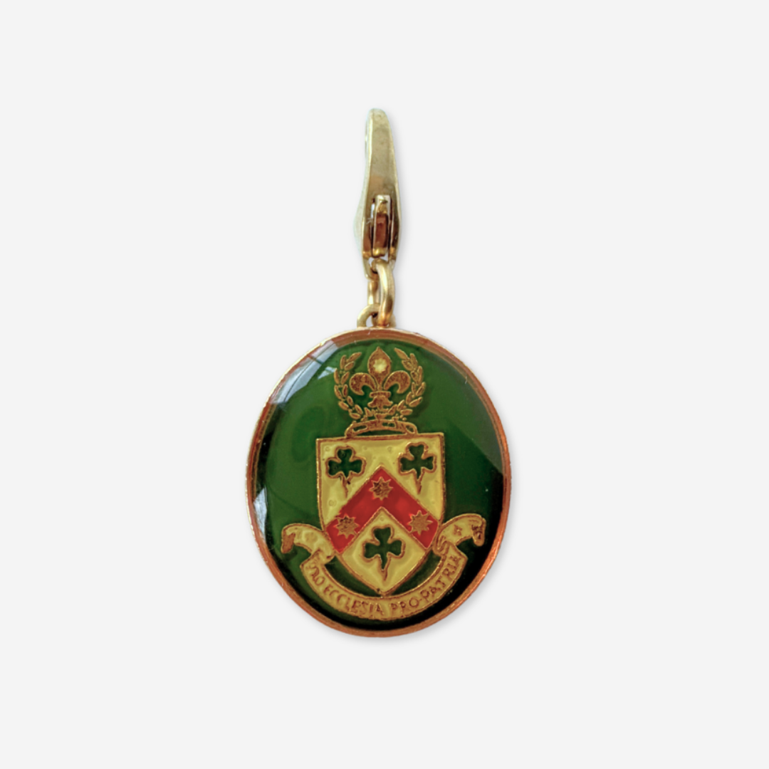 Refashioned vintage green coat of arms oval charm