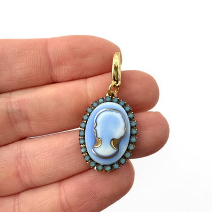 Refashioned vintage periwinkle blue glass oval cameo charm, alternate view 2