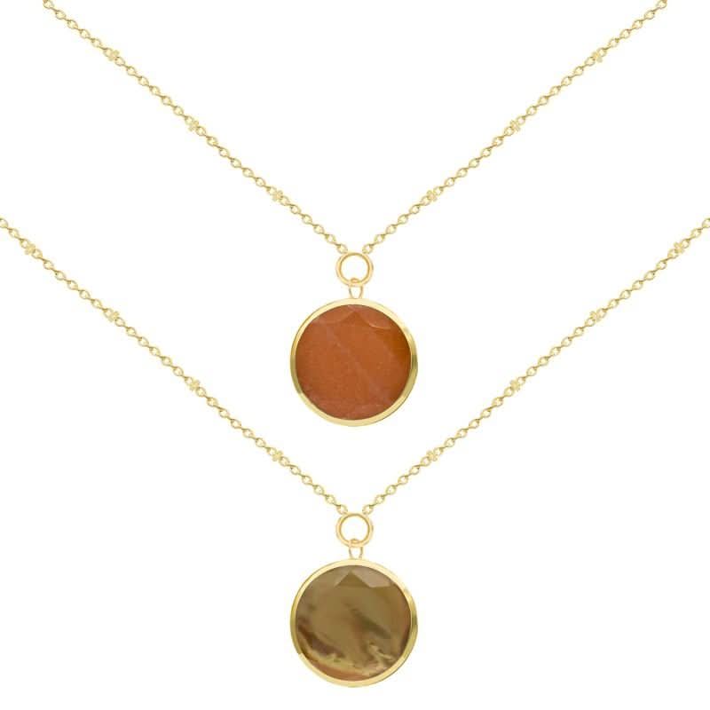 Reversible Gold Framed Gemstone Necklace