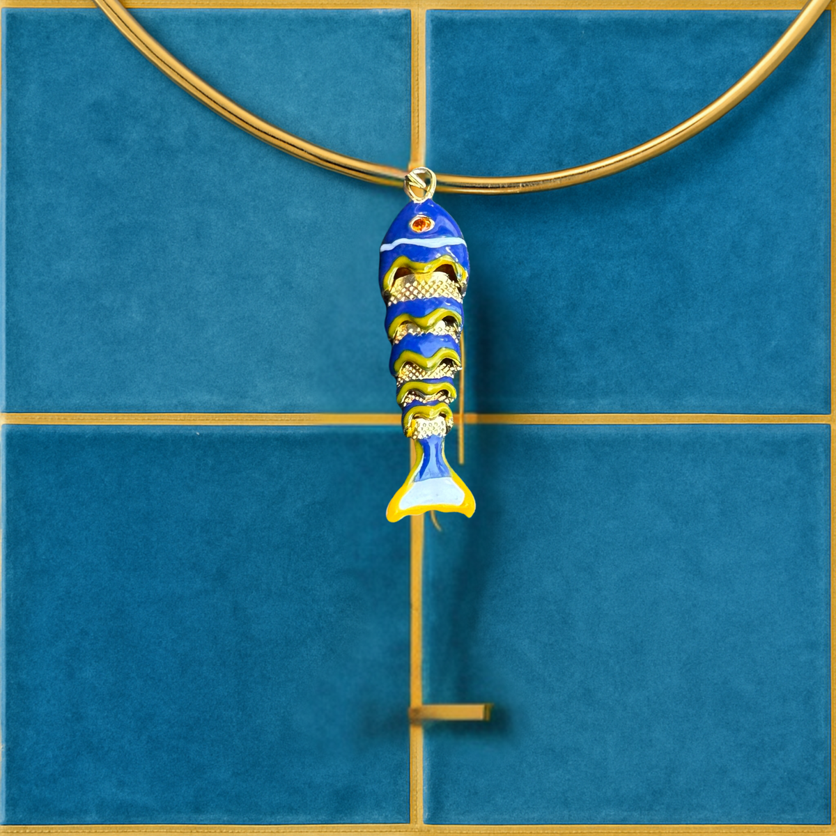 Sardine Summer Articulated Enamel Fish Charm Necklace, alternate view 3
