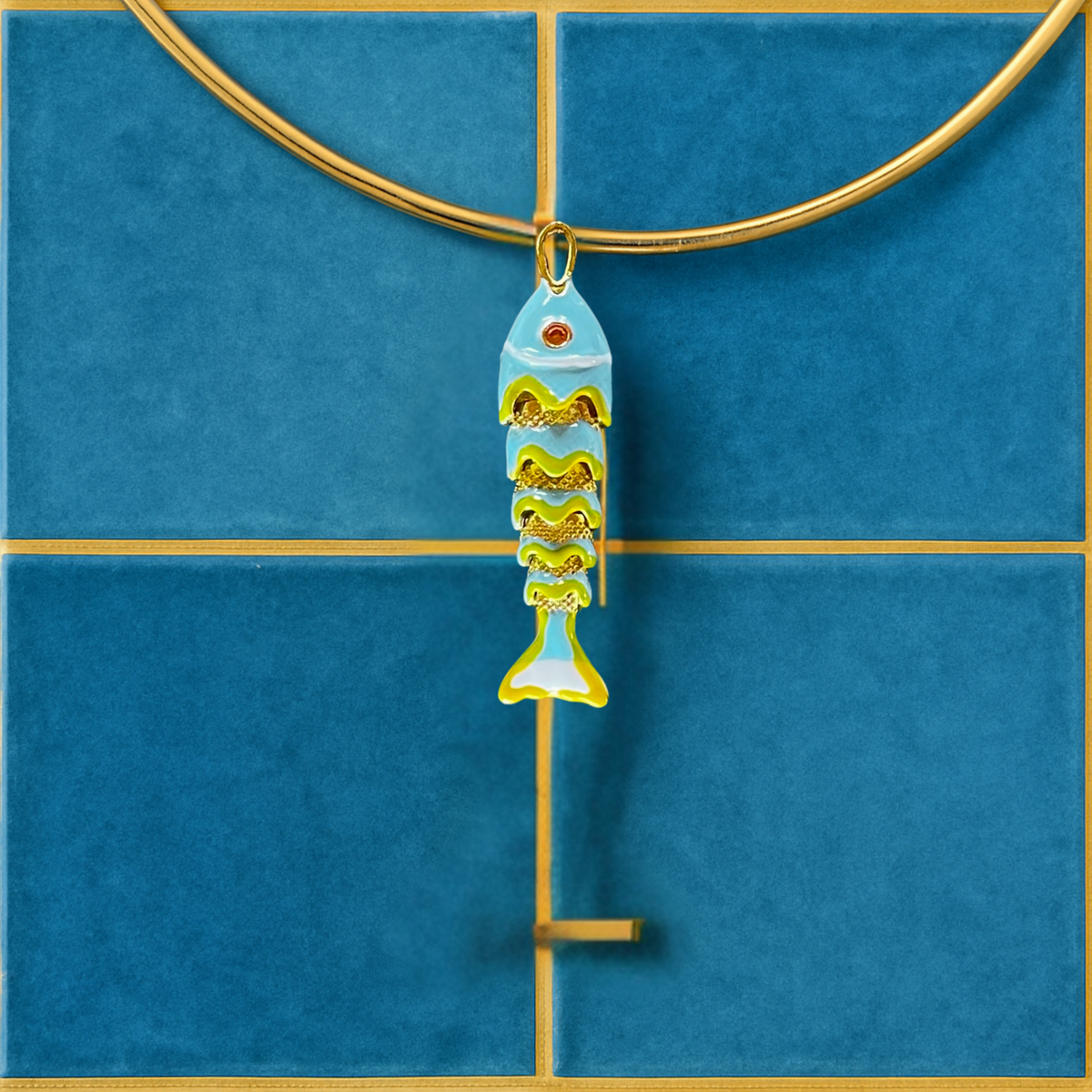Sardine Summer Articulated Enamel Fish Charm Necklace, alternate view 5