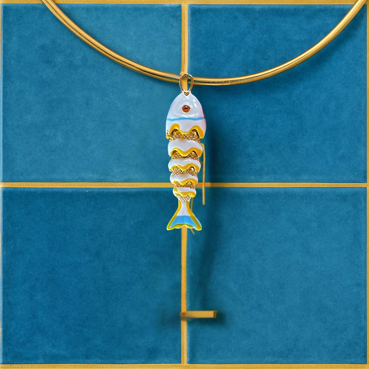 Sardine Summer Articulated Enamel Fish Charm Necklace, alternate view 8