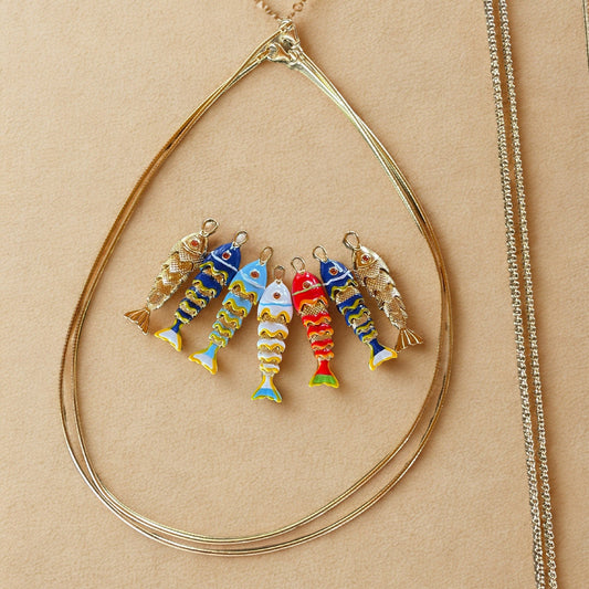 Sardine Summer Articulated Enamel Fish Charm Necklace