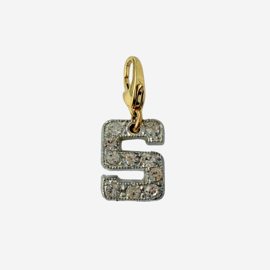 Small vintage clear rhinestone letter "S" charm
