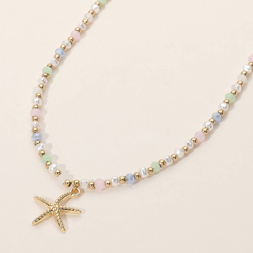 Starfish Pendant Faceted Beaded Choker Necklace, alternate view 2