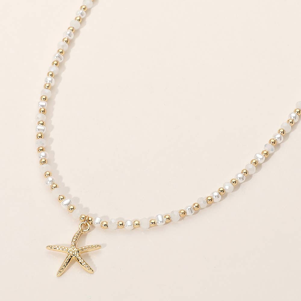 Starfish Pendant Faceted Beaded Choker Necklace, alternate view 3
