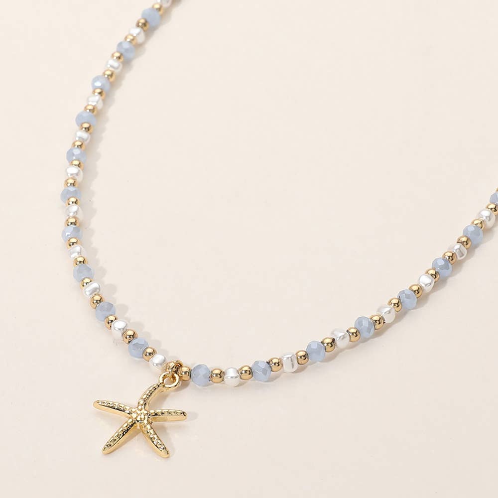 Starfish Pendant Faceted Beaded Choker Necklace