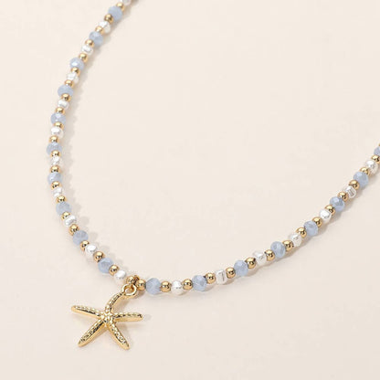 Starfish Pendant Faceted Beaded Choker Necklace