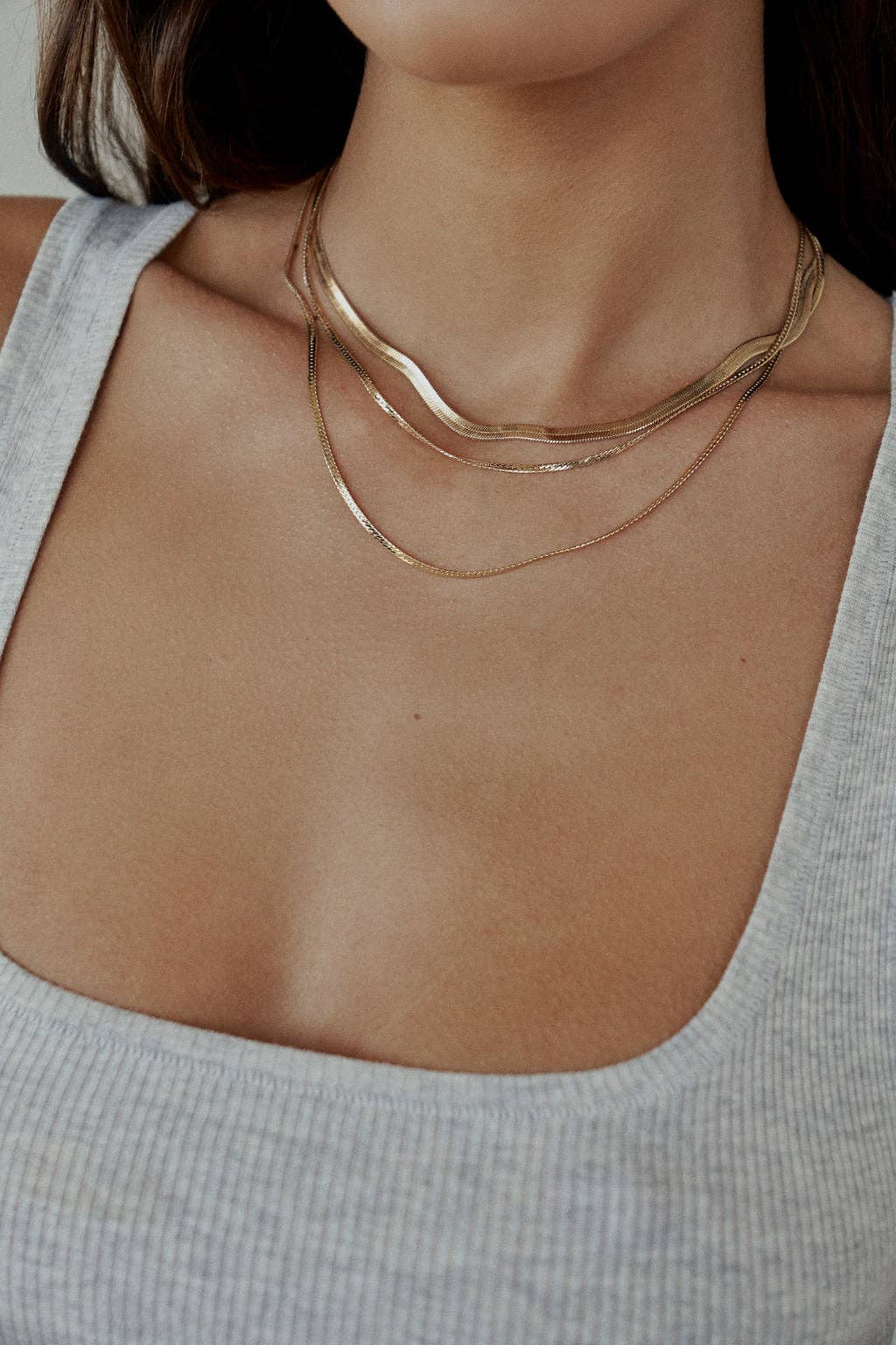 Thin plate herringbone chain necklace - 15.5", alternate view 2