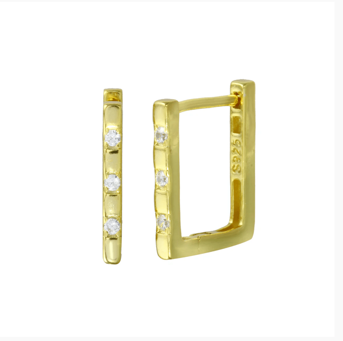 Thin Triple Diamond Rectangle Huggie - Susan Blake Jewelry