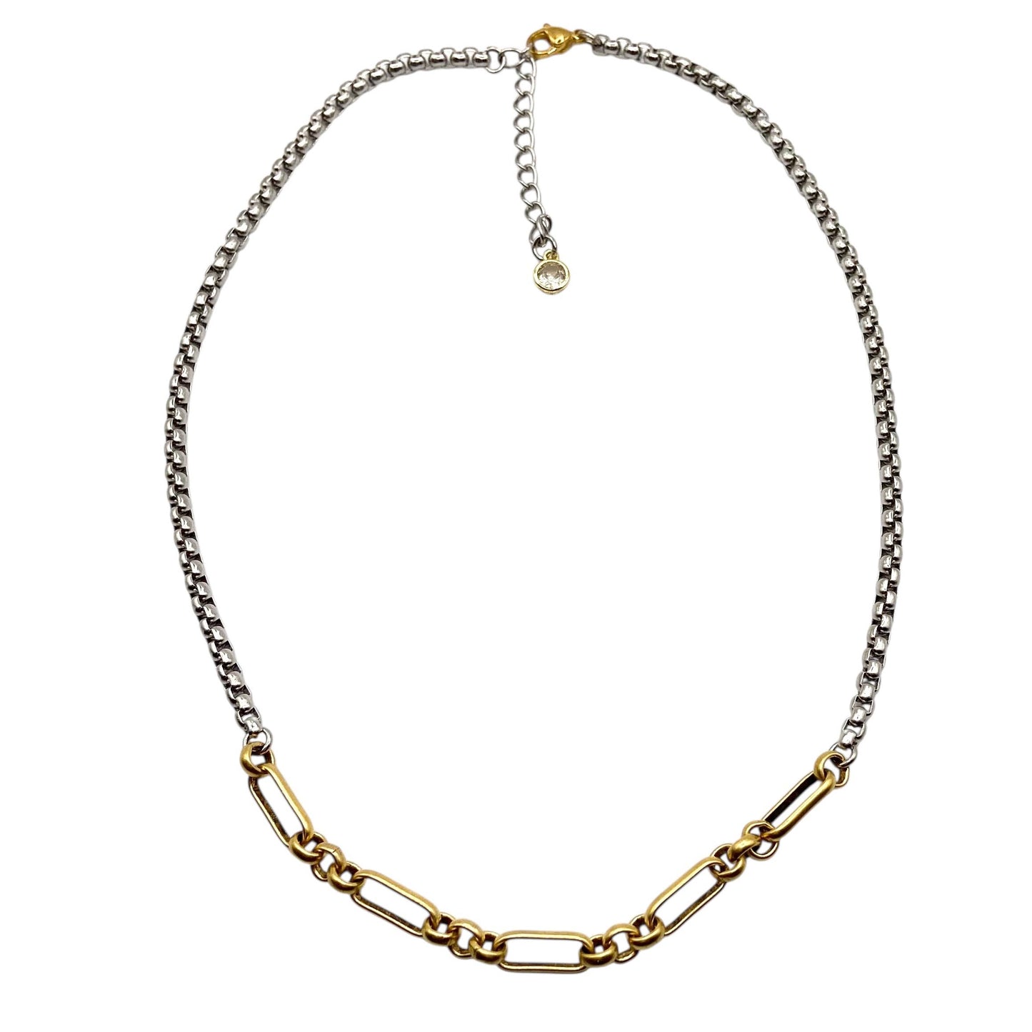 Two tone mixed metal chain necklace, alternate view 2