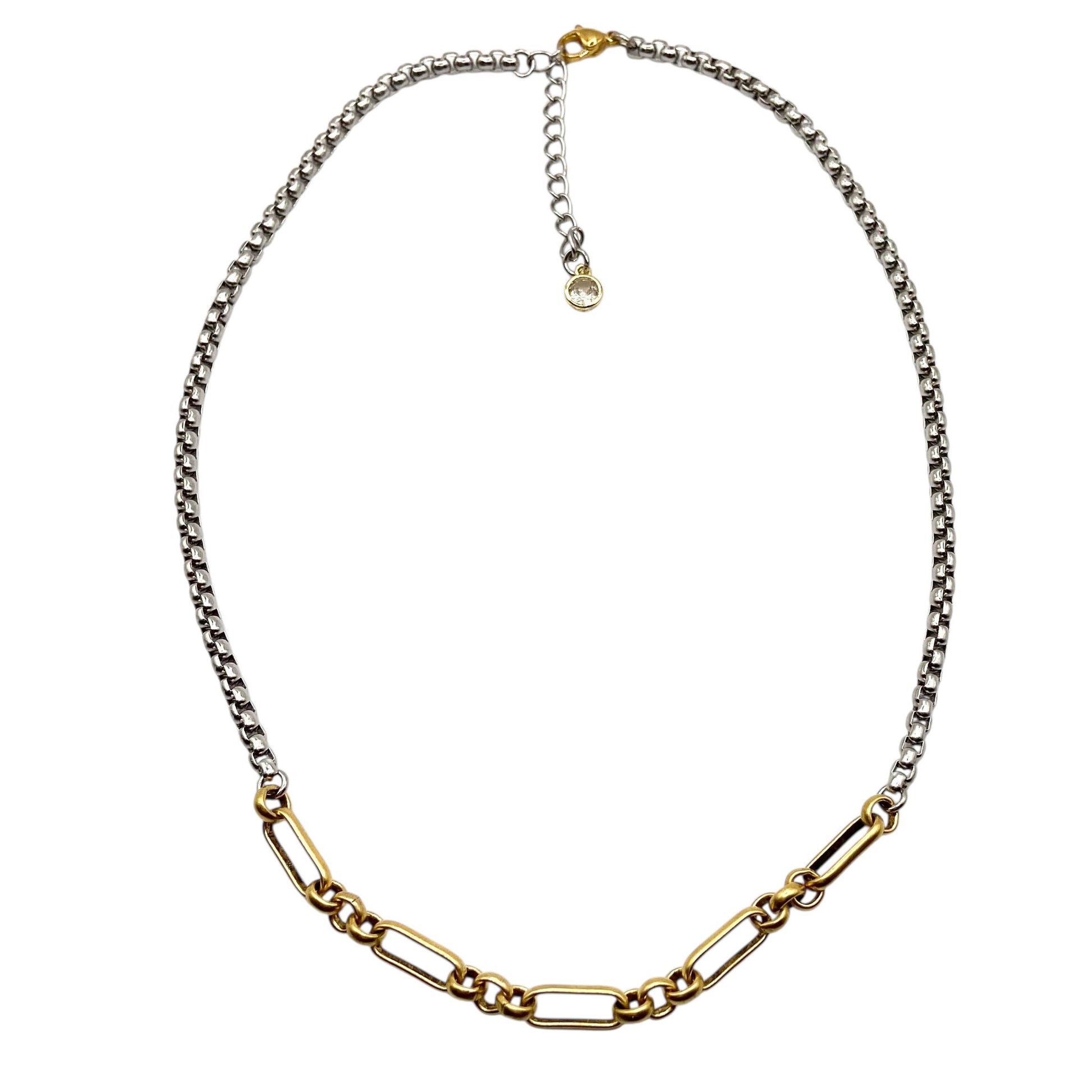 Two tone mixed metal chain necklace, alternate view 2