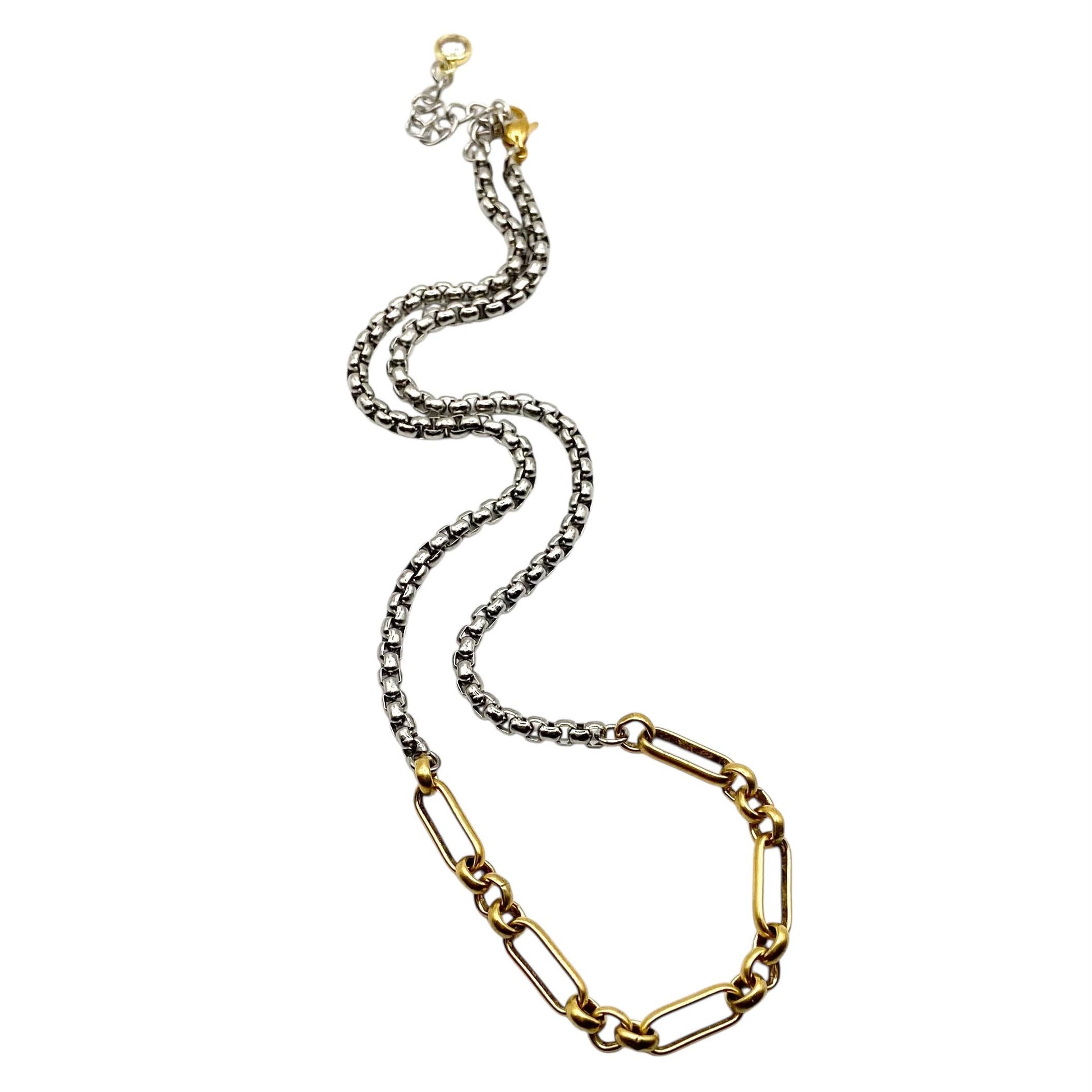 Two tone mixed metal chain necklace, alternate view 3