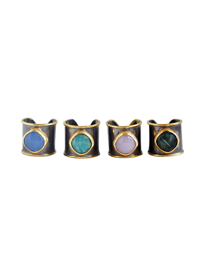 Two-Tone Oxidized Natural Stone Cuff Ring, alternate view 2