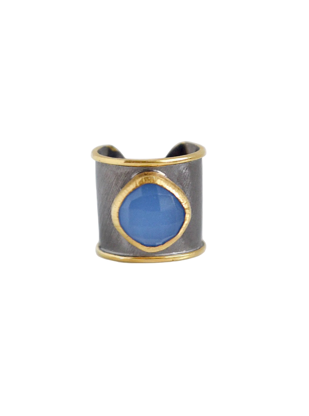 Two-Tone Oxidized Natural Stone Cuff Ring