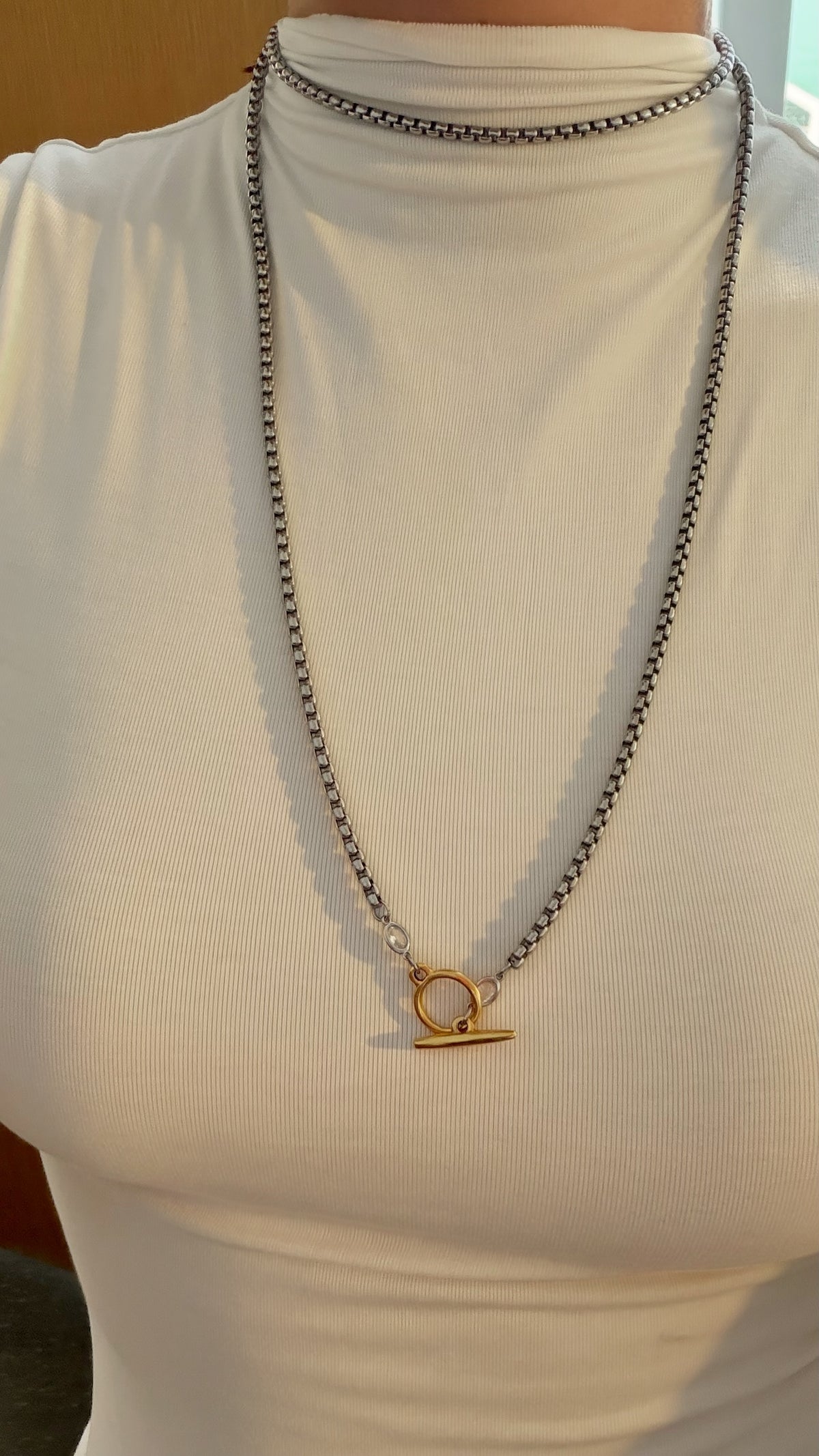 Two-Tone Wrap Toggle Lariat Necklace, alternate view 3