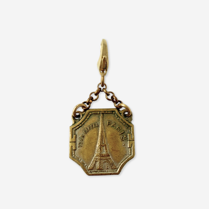 Vintage aged brass Parisian landmark medal charm: Eiffel Tower