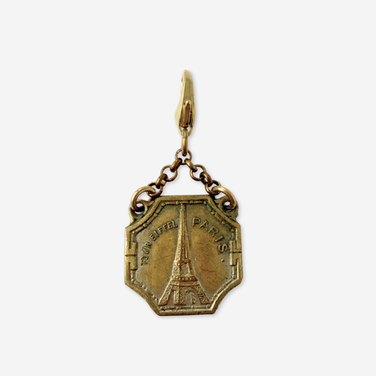 Vintage aged brass Parisian landmark medal charm: Eiffel Tower