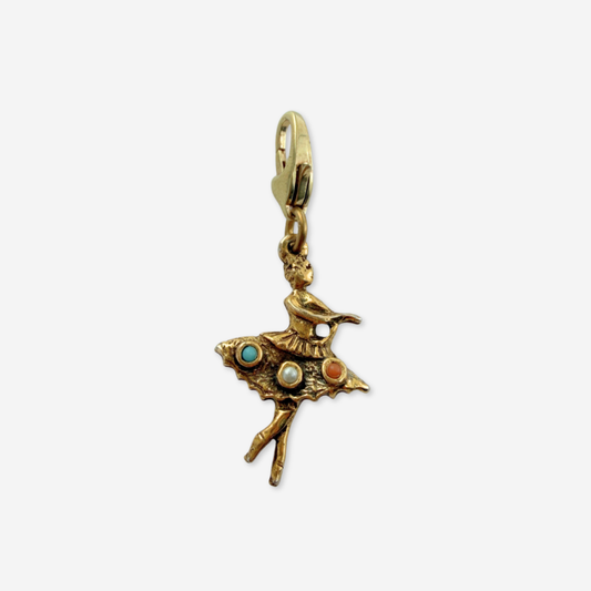 Vintage antique gold dancer charm with colored stones