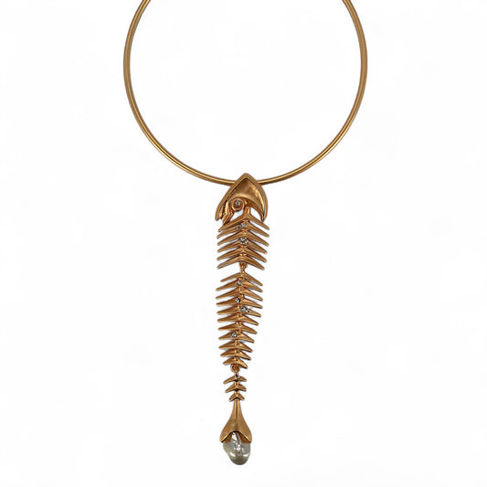 Vintage Gold Fish Bone Collar Necklace