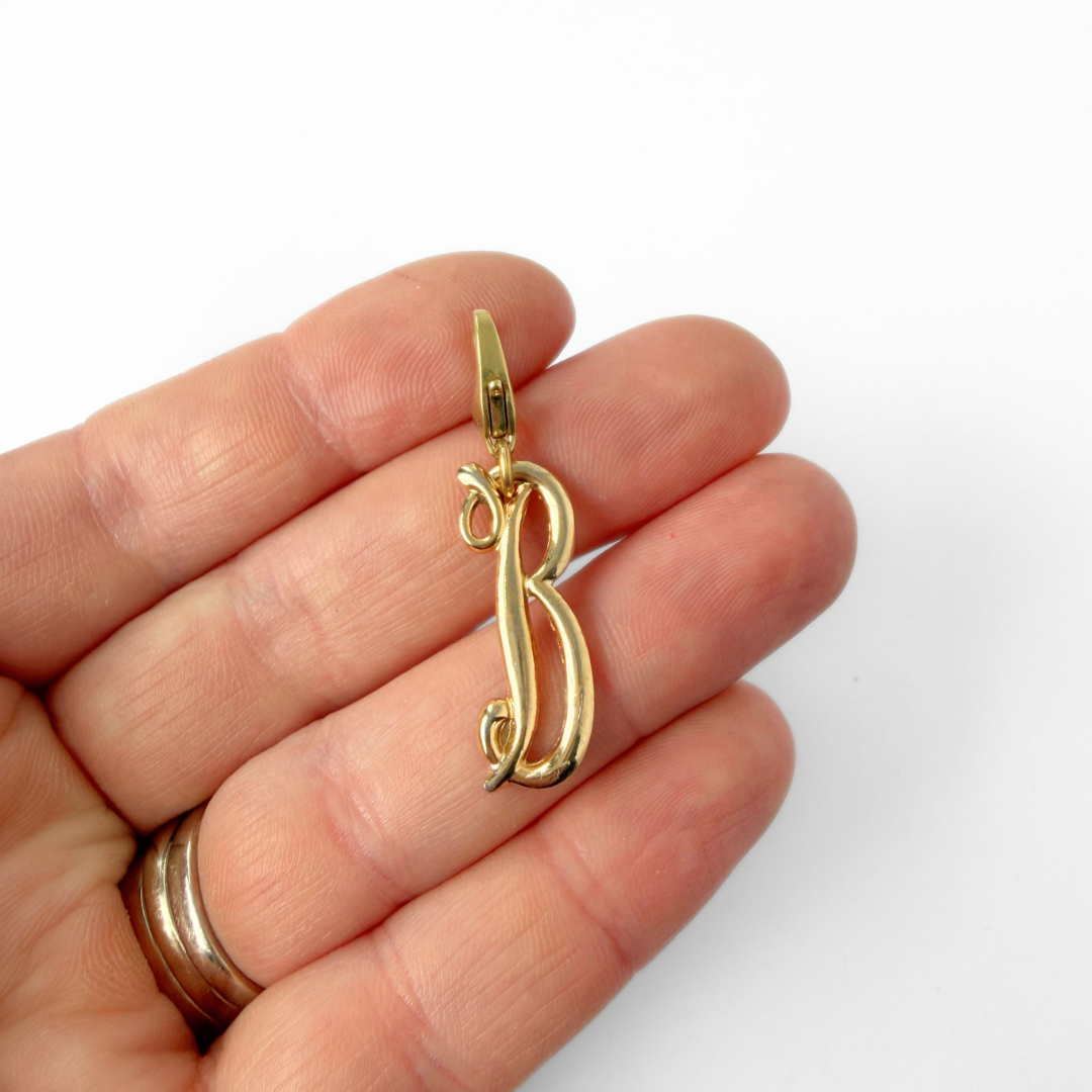 Vintage gold plated "B" monogram charm, alternate view 2