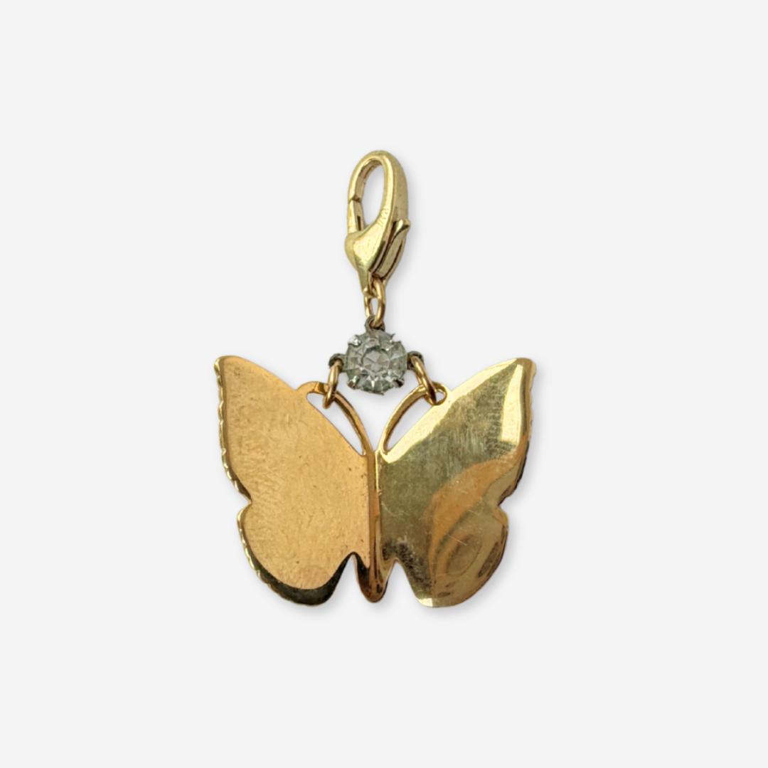 Vintage gold plated butterfly charm with crystal accent