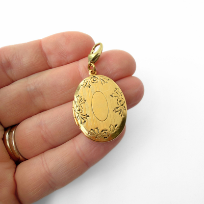 Vintage gold tone oval locket charm, alternate view 3