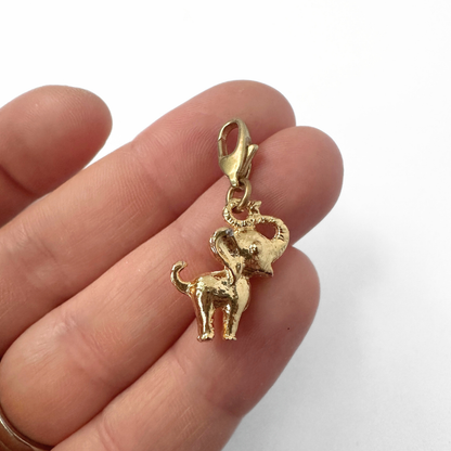 Vintage gold tone small elephant charm pendant, alternate view 2