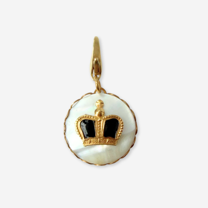 Vintage mother of pearl and black enamel crown button charm