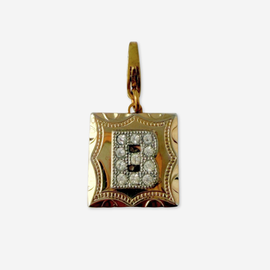 Vintage rhinestone letter "B" gold tone square charm