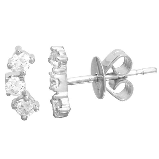 White Gold Triple Diamond Stud Earrings - Susan Blake Jewelry