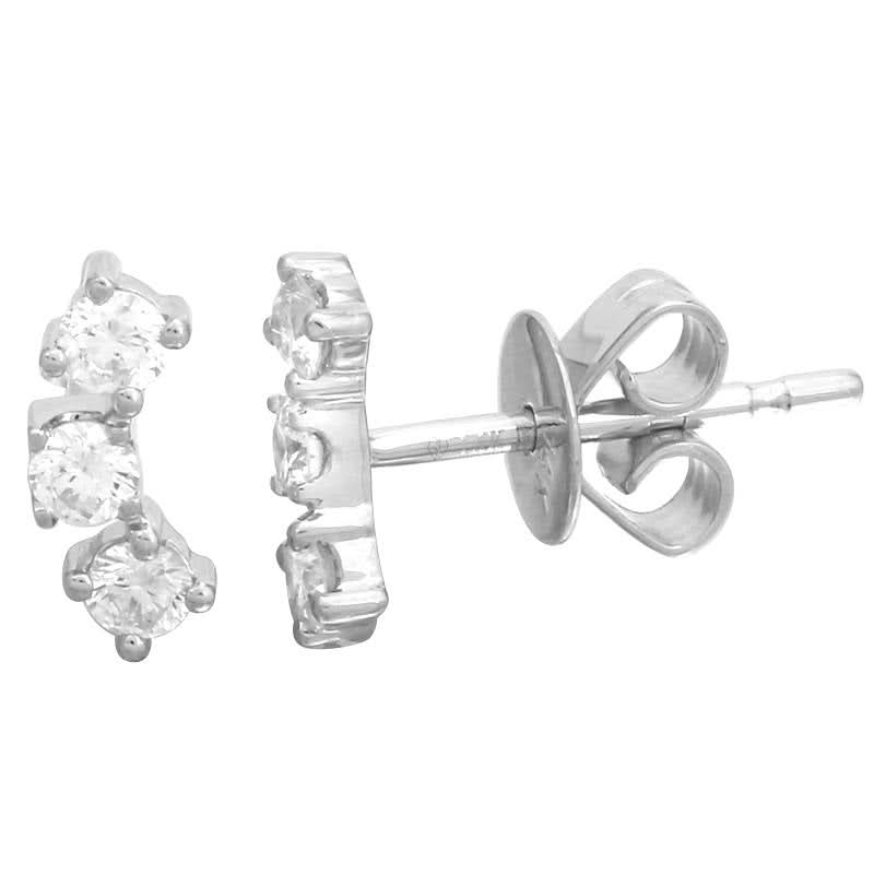 White Gold Triple Diamond Stud Earrings