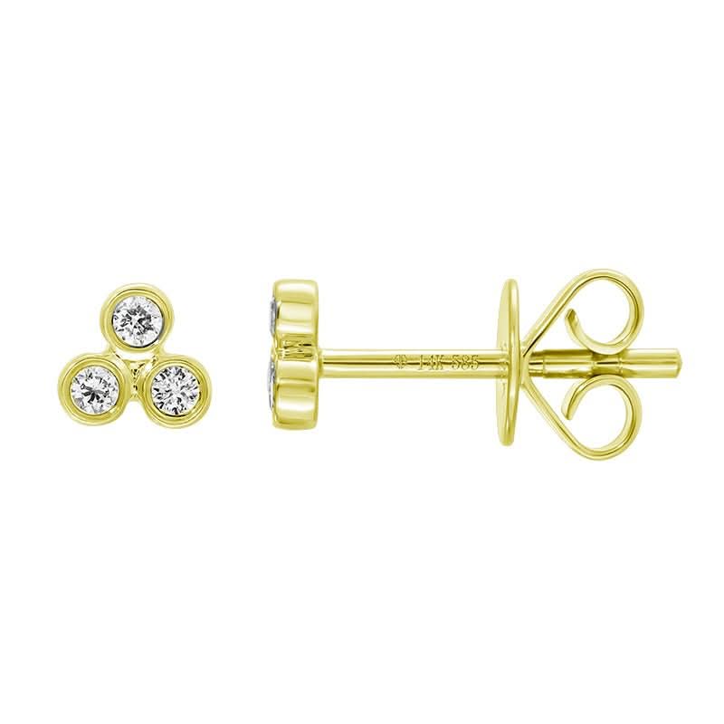 Yellow Gold Bezel Set Trio Diamond Stud Earrings - Susan Blake Jewelry
