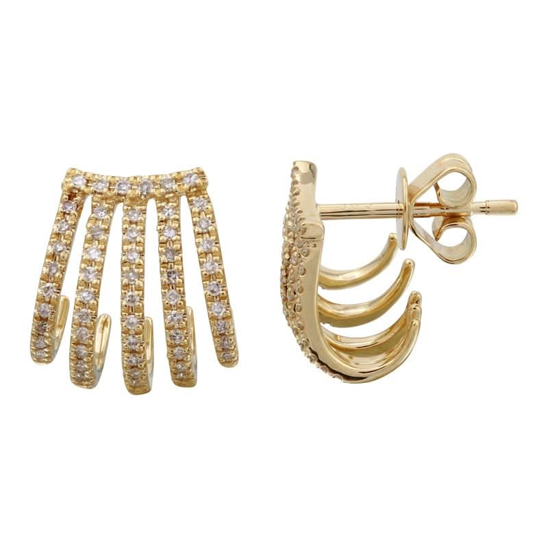 Yellow Gold Diamond 5-Prong Caged Lobe Stud Earrings