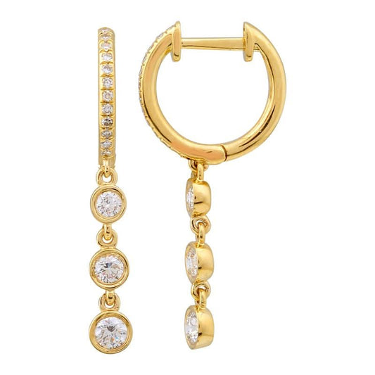 Yellow Gold Diamond Bezel Dangling Huggie Earrings