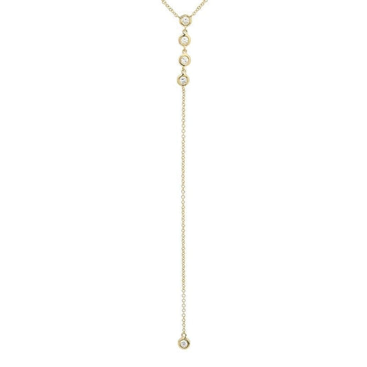 Yellow Gold Diamond Bezel Lariat Necklace.