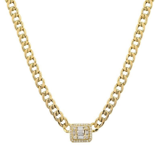 Yellow Gold Illusion Emerald Diamond Cuban Link Chain - Susan Blake Jewelry