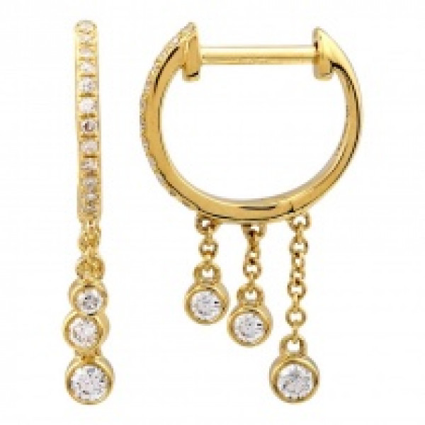 14k Yellow Gold Diamond Huggie w Drops Earring