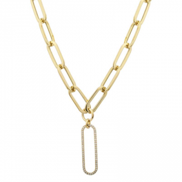 14K Yellow Gold Link Necklace with Diamond Link Drop 