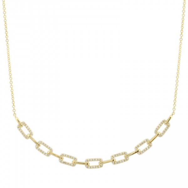 14K Yellow Gold Diamond Curved Link Bar necklace